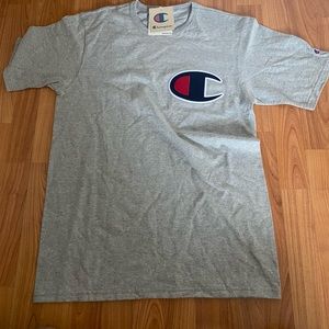 Gray new with tags champion big logo tee shirt sleeve t shirt.